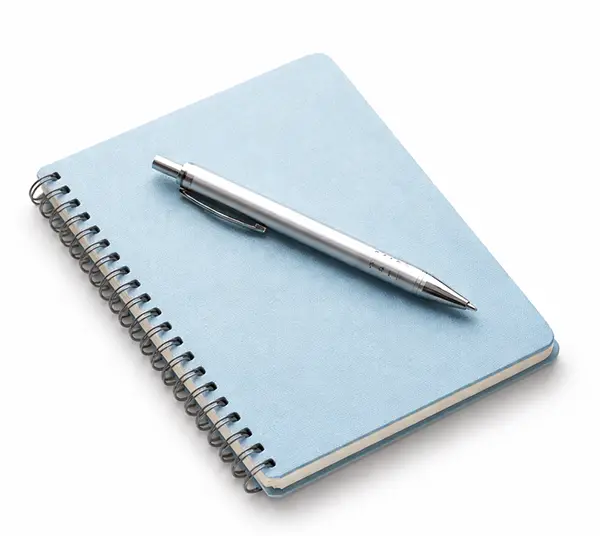 Blue note book and pen